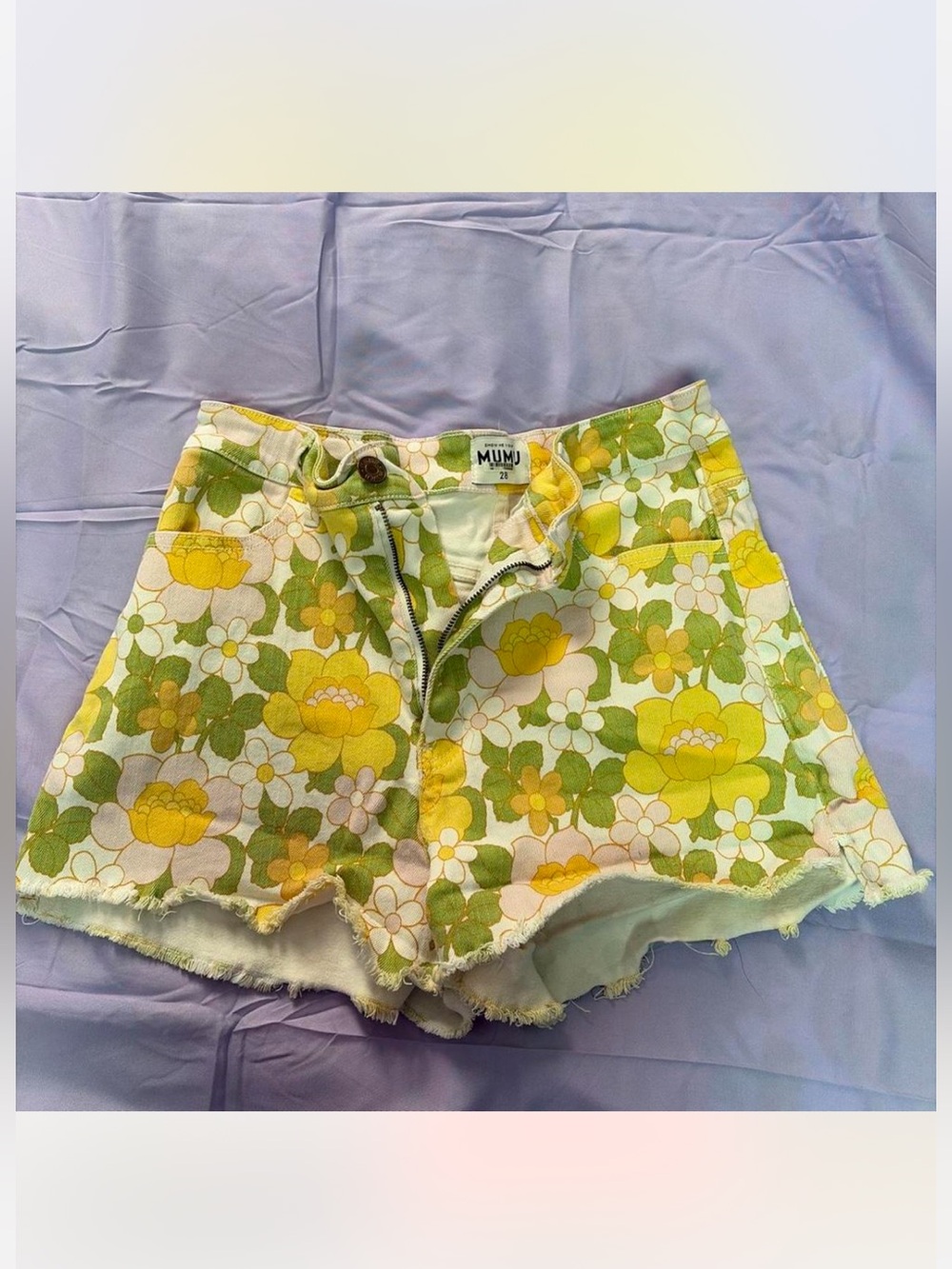 Show Me Your MuMu Yellow & Green Floral Denim Shorts